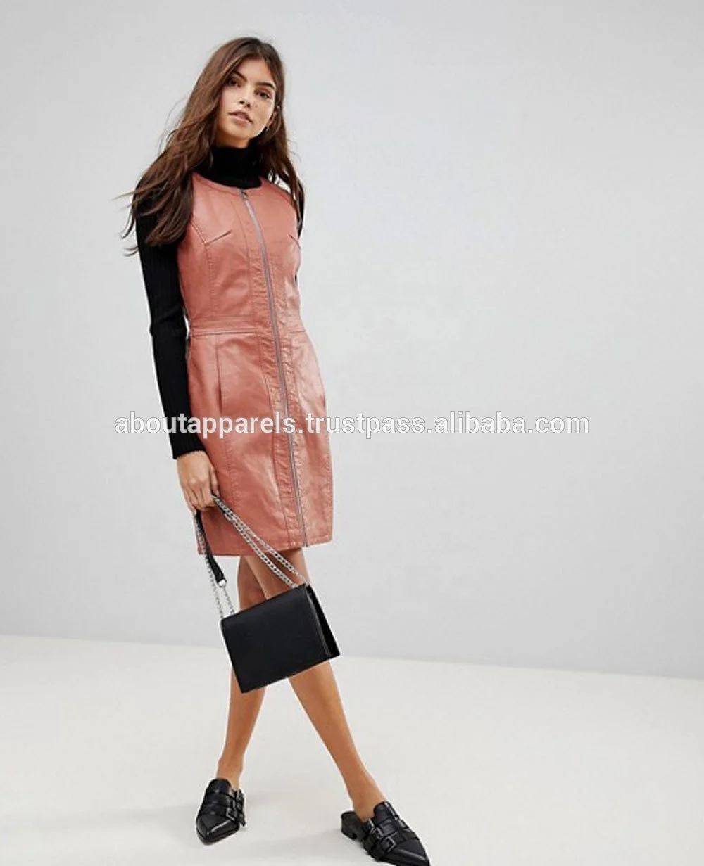 fashion beautiful lady dress women pu leather long maxi dresses,Zipper Through Faux Leather Dress,