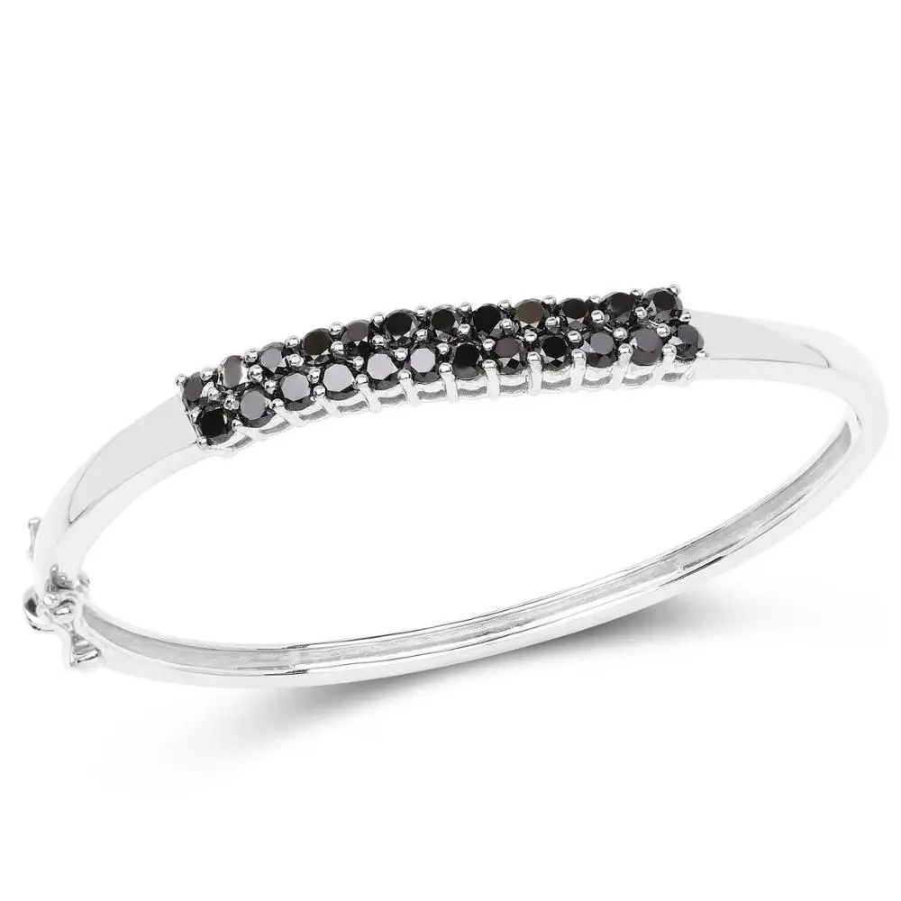 3.53 Carat Genuine Black Diamonds Bangle 14k White Gold,Designer Black Diamond Bracelet for Women,diamond bangle bracelet