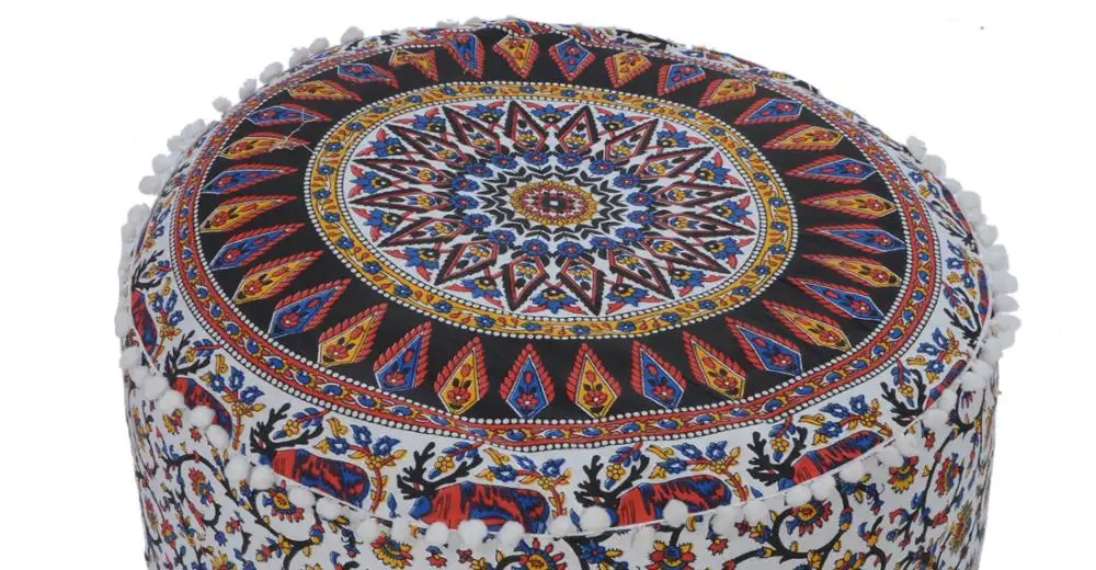 Handmade Ethnic Printed Cotton Mandala Ottoman Pouf Cover Decorative Footstool  Ottoman Home Furniture Pouf cover