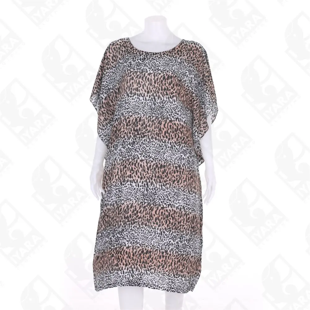 Tiger Print Rayon Night Gown Crumpled Kaftan Beach Dress