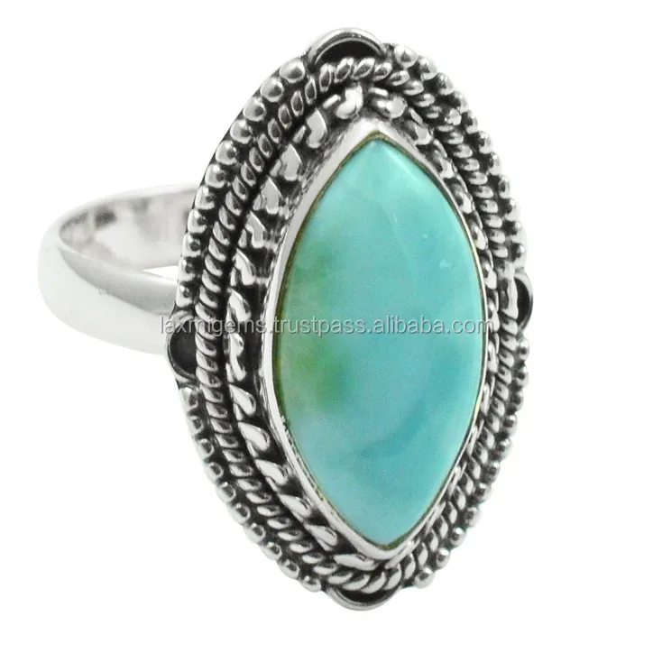 Handmade Marquise Jewelry 925 Sterling Silver High Quality Natural Larimar Gemstone Ring
