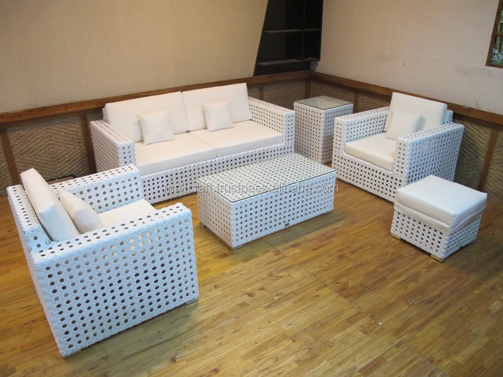 White Wicker Rattan Garden Sofa Set Outdoor Furniture - Patio PE Wicker Rattan Living room Sofa Set outdoor Furniture