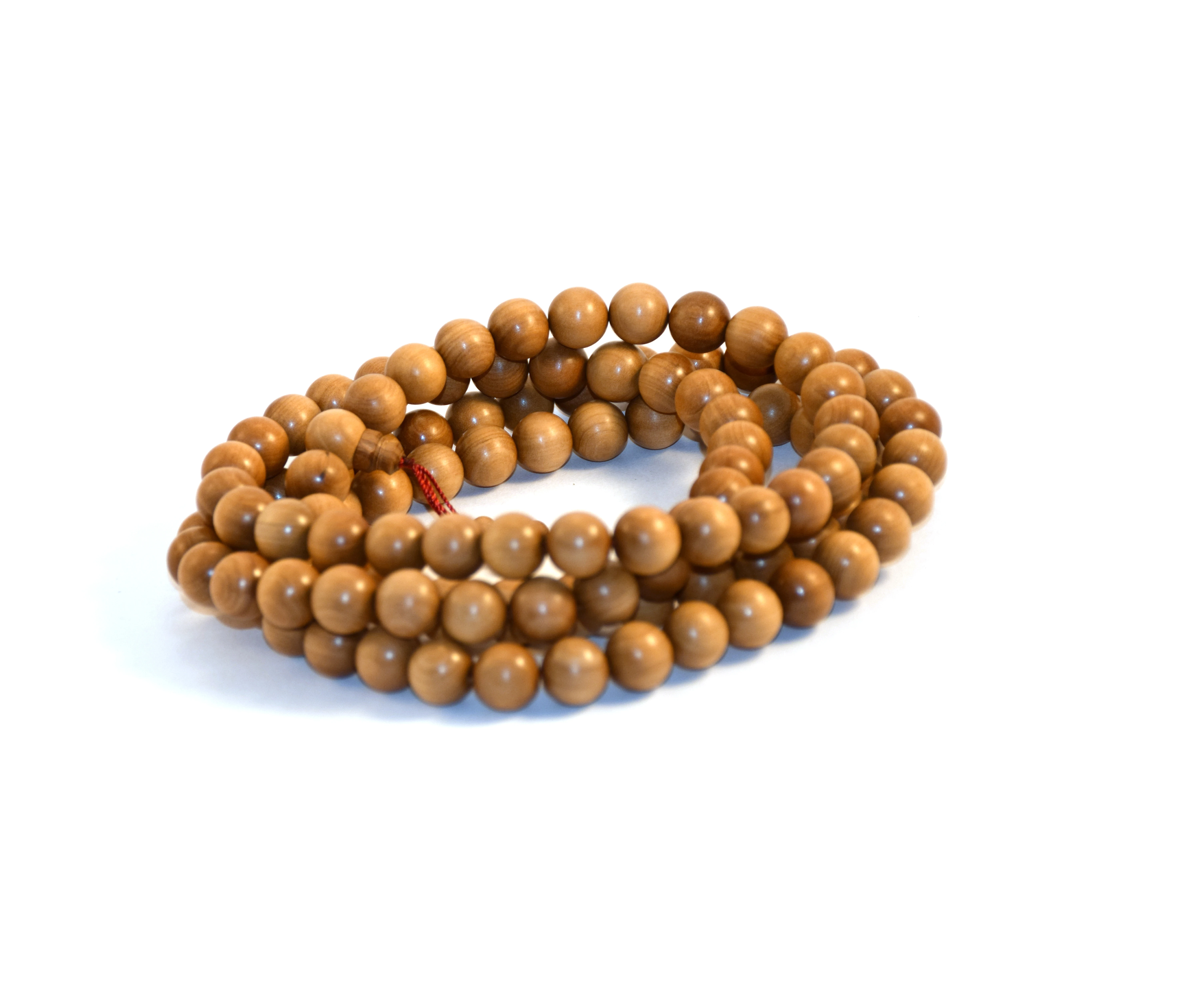 religious bead necklace, carved sandalwood beads, natural sandalwood beads