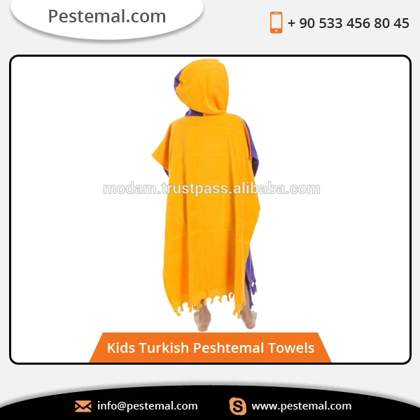 Cute Design High-Quality Turkish Luxury Bathrobe Poncho for Kids with Tassels Two-Colored Poncho with Pocket for Children %100 C