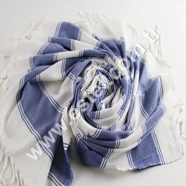 100% Handmade Turkish Royal Blue Hamam Spa Bath Towel Thick Stripy Mystic Printed Hotel Towel for Beach Use