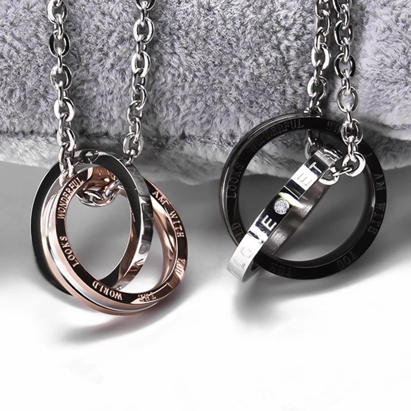 
Wholesale Engraved Couple Ring Style Lover Eternal Necklace Pendant 