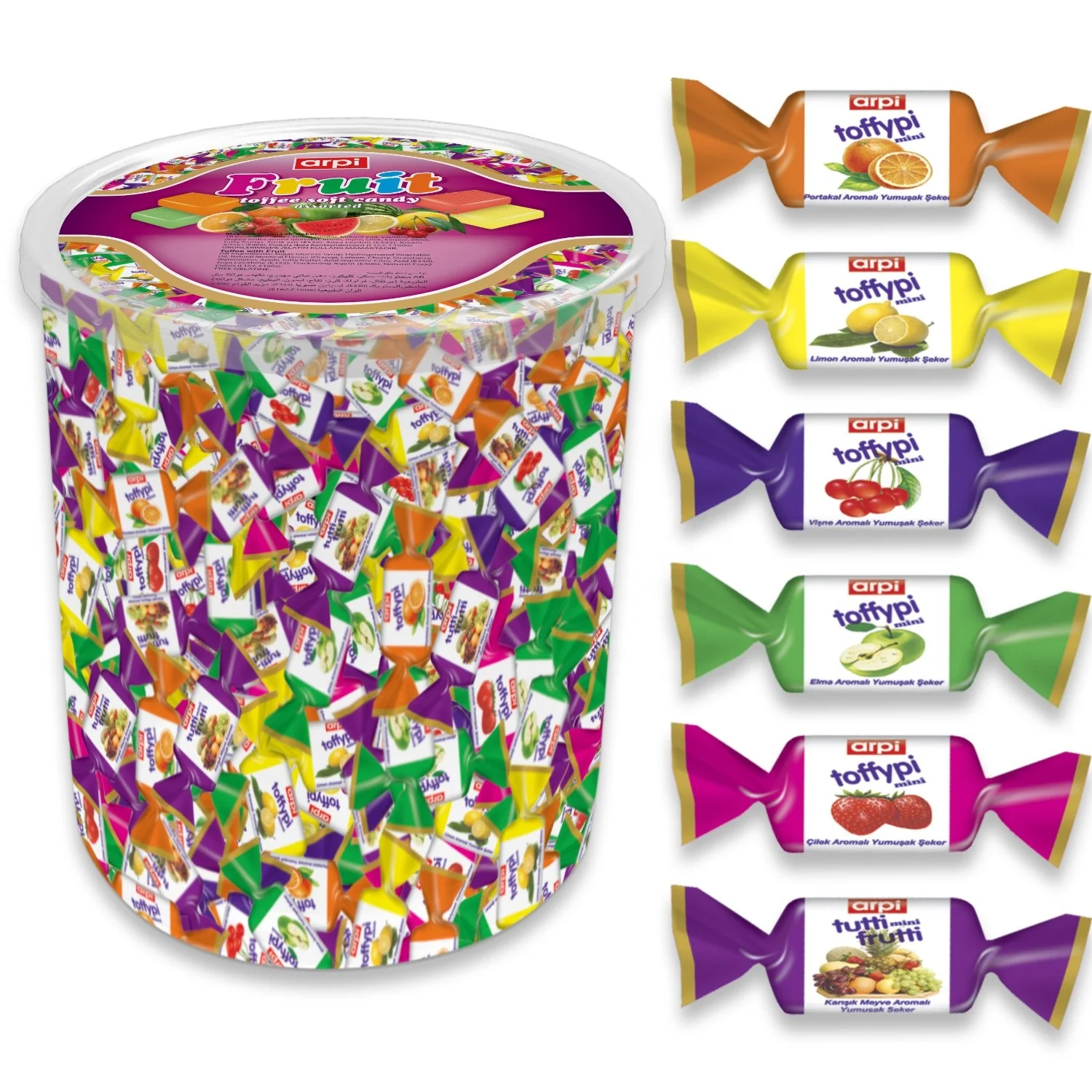 
Toffypi Mini Fruity Soft (Chew) Candy 1 KG Transparent Plastic PVC Jar 