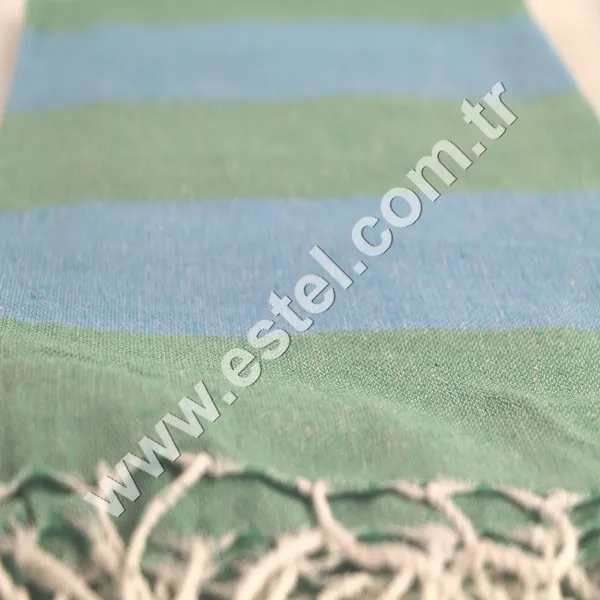 His and Hers Towel Green and Blue 100 % Cotton Fouta with White Tassels Indigo Towel Direct From Towel Manufacturer