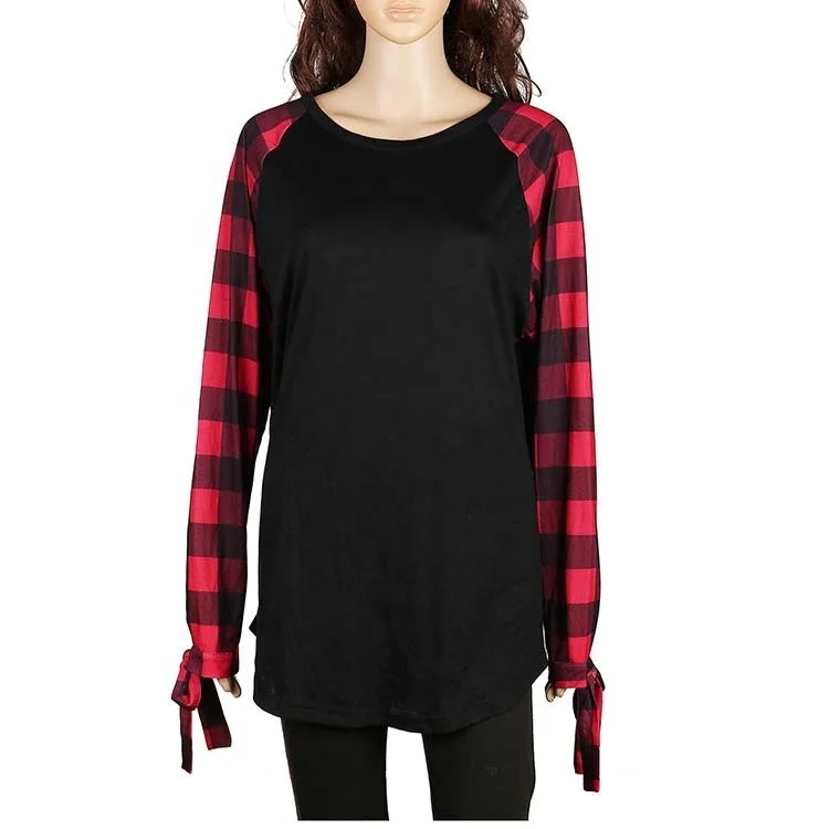 
FACTORY Wholesale Ladies Buffalo Plaid Raglan Tshirts 
