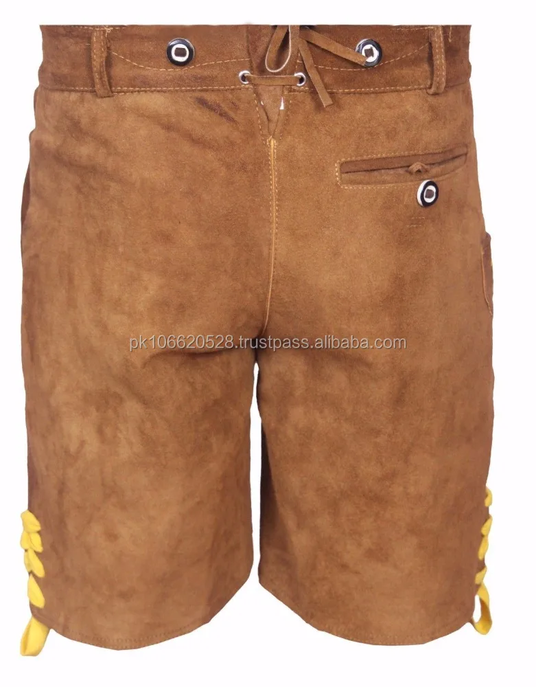 Authentic German Bavarian Oktoberfest Leather Lederhosen Beer Brown Yellow Oak