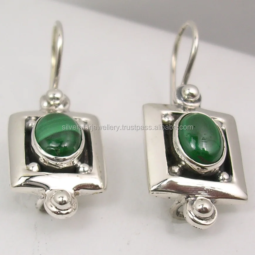 
Exclusive online supplier 925 real sterling silver cab oval green malachite earrings fine jewelry collection store 
