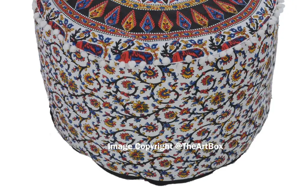 Handmade Ethnic Printed Cotton Mandala Ottoman Pouf Cover Decorative Footstool  Ottoman Home Furniture Pouf cover