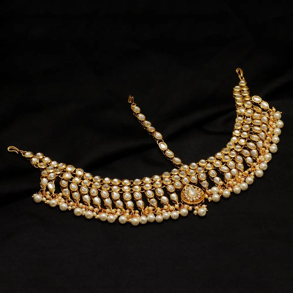 Gold Color Imitation Pearl & Kundan Work Matha Patti
