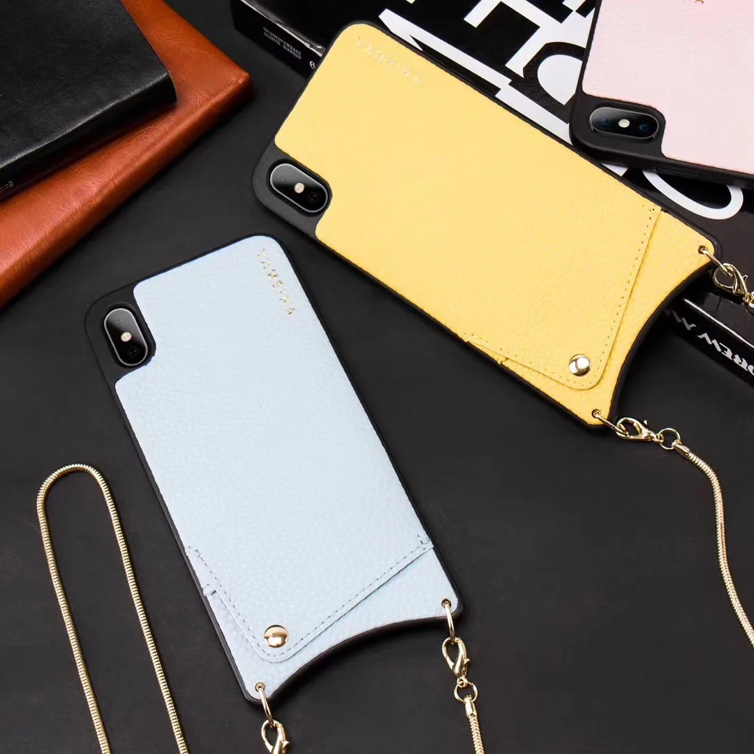 TENCHEN -  Pu&Leather Case Crossbody Metal Chain Strap Handyketten for Iphone case 6 7 X