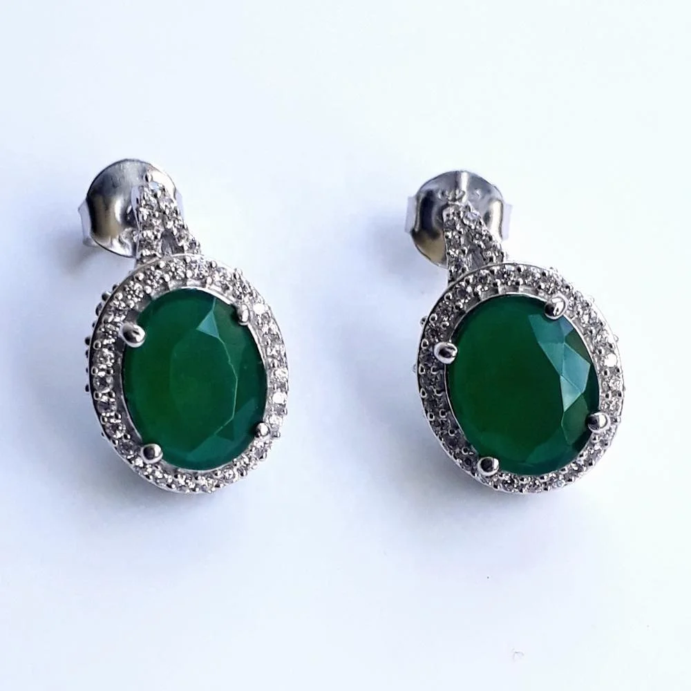 Emerald Zirconia Jewelry Set Bridal Wedding Gemstone Water Drop Luxury Zircon Silver Jewelry Set