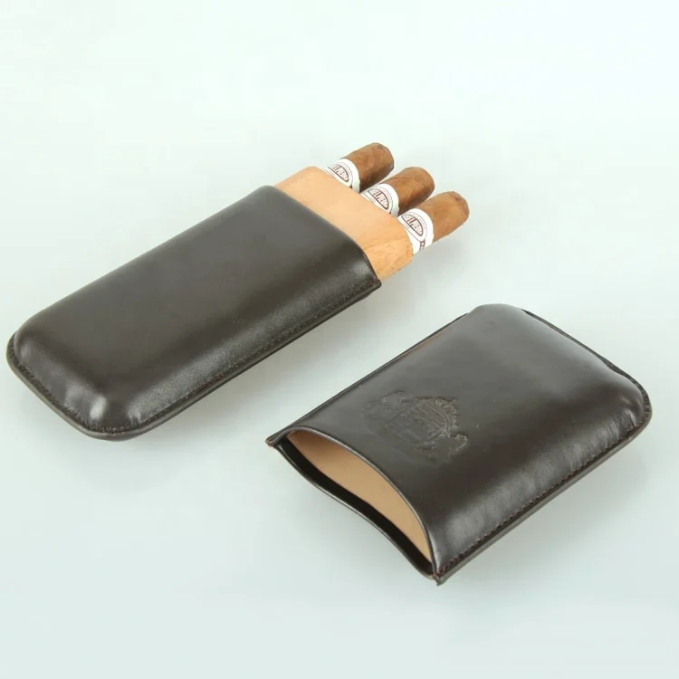 
Professional Portable Brown PU Leather 3 pieces Travel Carrying Cigar Cases 