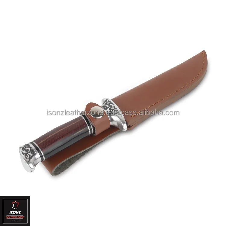 Unique Design Handforged Damascus Steel Skinner Knife Olive Wood Handle Deer Cutout Hunting Knife With Leather Sheath