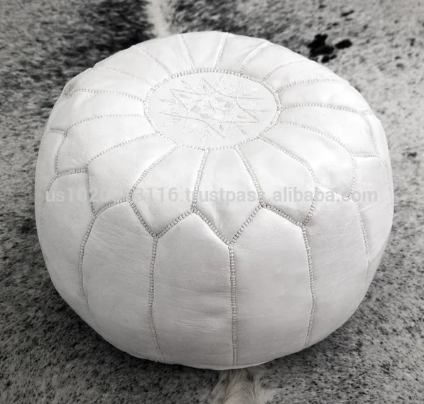 
Handmade Moroccan White Leather Poufs 