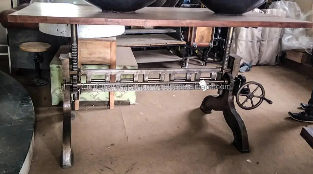 Industrial Crank Table Dining Room Furniture Home Furniture Metal Antique Iron Adjustable (height)