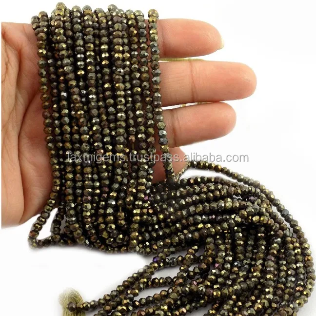 Wholesale Natural Faceted 3-3.5 mm Pyrite Round Loose Gemstone Beads Supplier