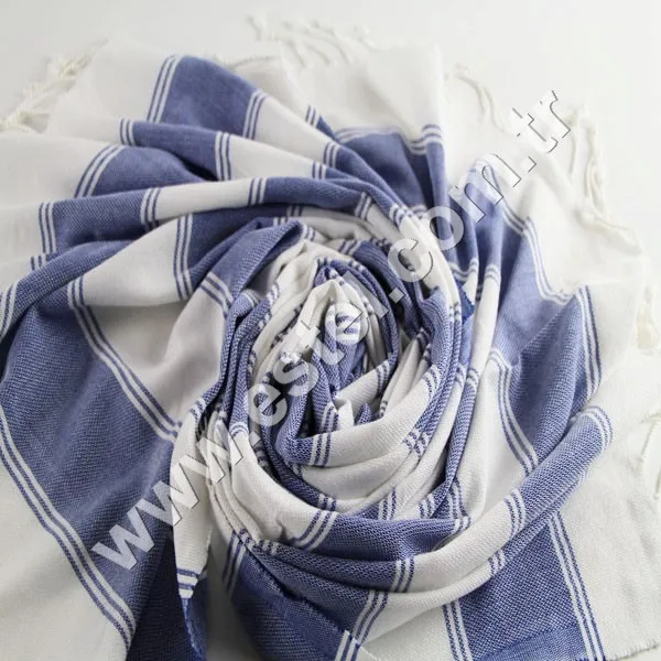 100% Handmade Turkish Royal Blue Hamam Spa Bath Towel Thick Stripy Mystic Printed Hotel Towel for Beach Use