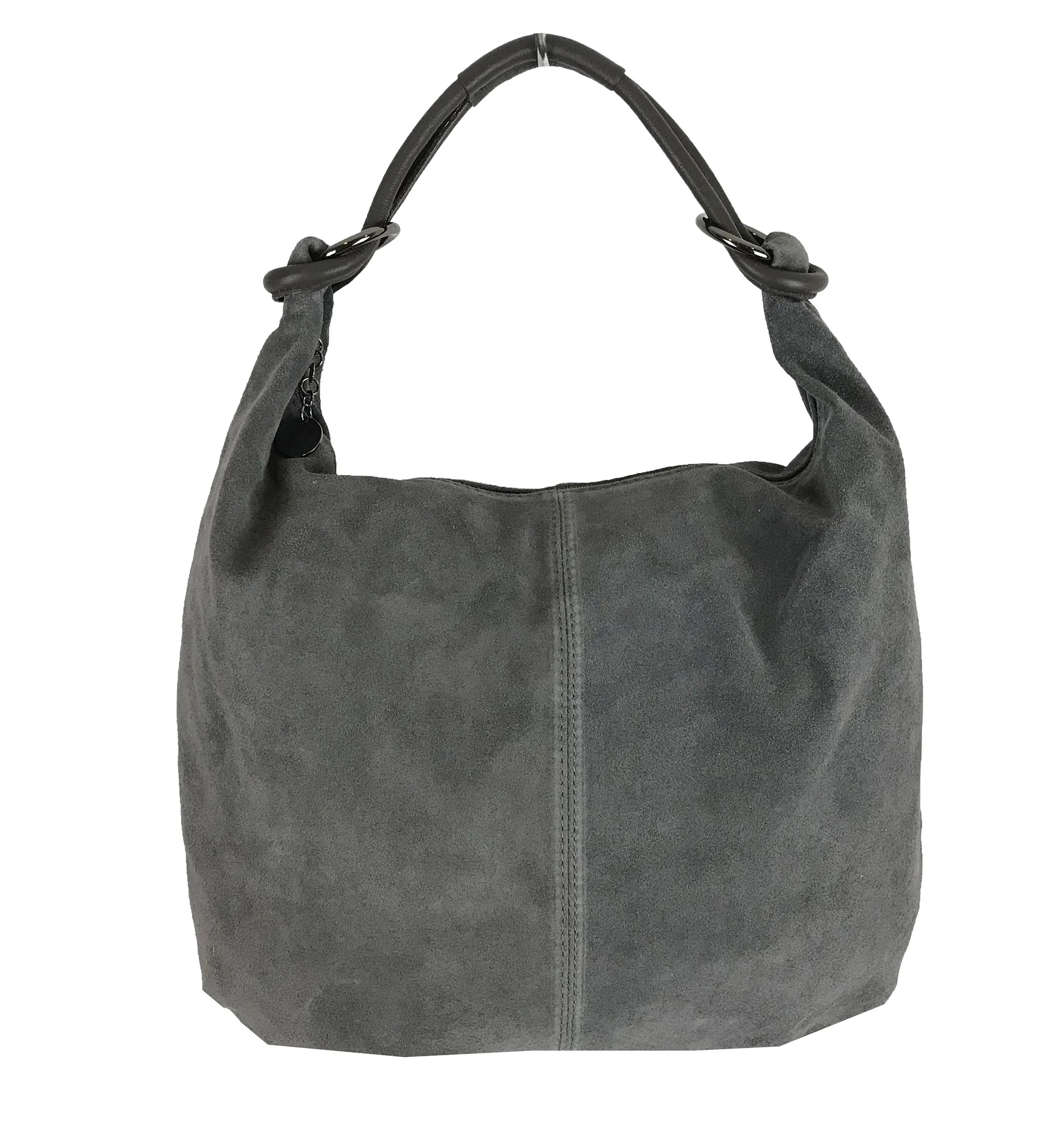 
Women Lady Hobobag Handbag Suede Genuine Leather Made in Italy FG Gray 