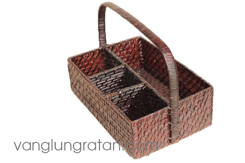 Hot Direct Supplier Foldable Bamboo Rattan Cutlery Kitchen Storage Rattan Organizer Storage Made In Vietnam