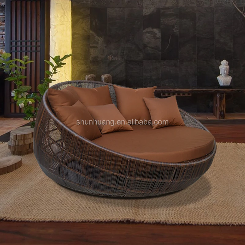 Рекламная новая стильная уличная мебель для патио, садовая плетеная кровать из ротанга