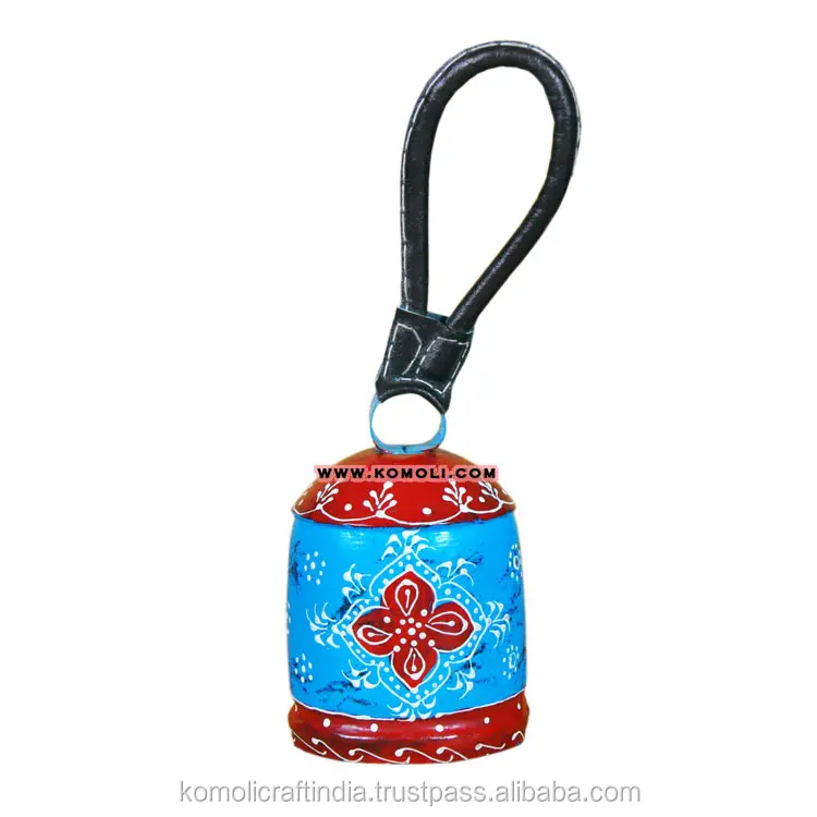 Blue and red metal leather handle cow bell wholesale cow bells custom cowbells metal crafts