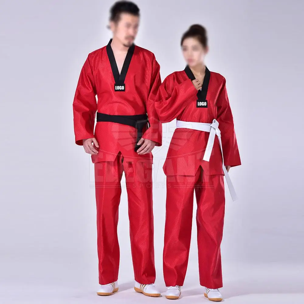 Custom Colors Taekwondo Uniform Clothes Traditional Red Suite Kids Adult Student Tae kwon do dobok approve Black V-Neck clothing