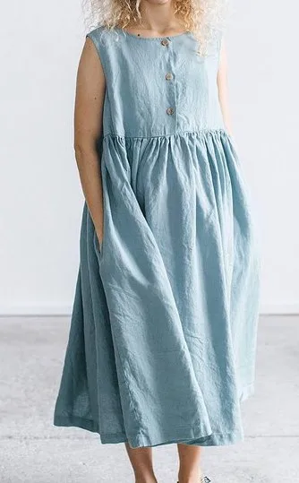 Long Maxi  Linen Summer dress with buttons Simple Breastfeeding Maternity Soft linen dress