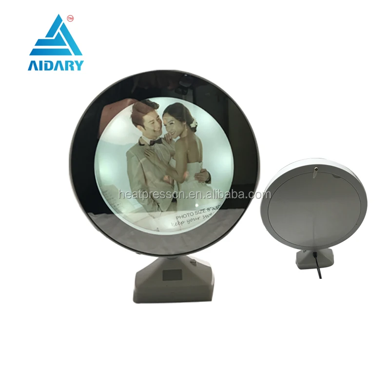 Photo Frame LED Mirror LED Magic Fashion Printer Ceramic Sublimation Bubble Light Bamboo Photo Frame Bulk or Gift Box or OEM
