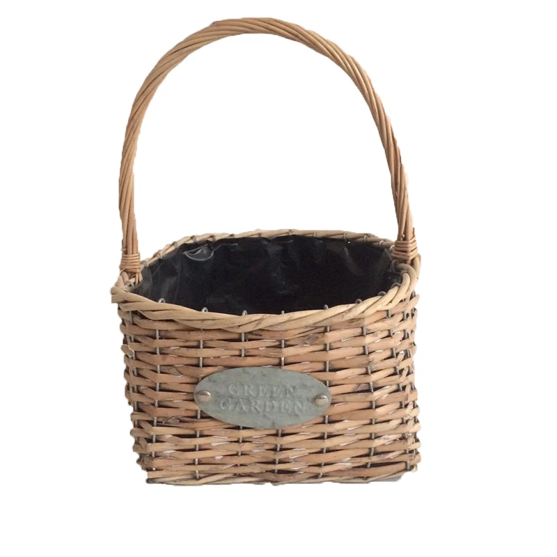 Wicker Baskets With Handle Plastic Liner For Planting Herb Flower Pots Home Decorate