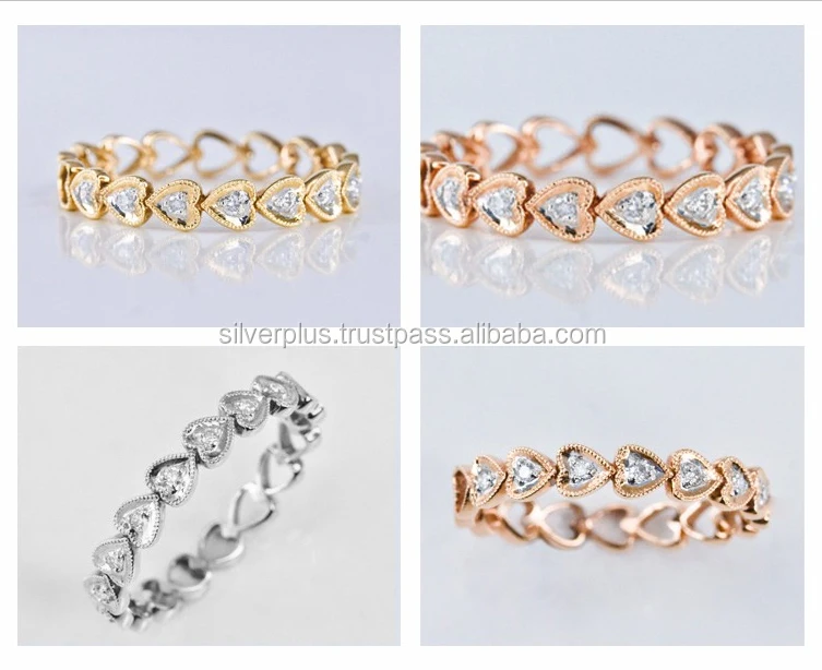 Solid 14K Rose Gold Genuine SI Clarity G-H Color Diamond Love Heart Full Eternity Ring Wholesale Manufacturer Gold Jewelry