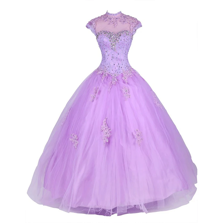 Оптовая продажа, платье Quinceanera, бальное платье, светло-Фиолетовое кружевное платье для выпускного вечера с бисером
