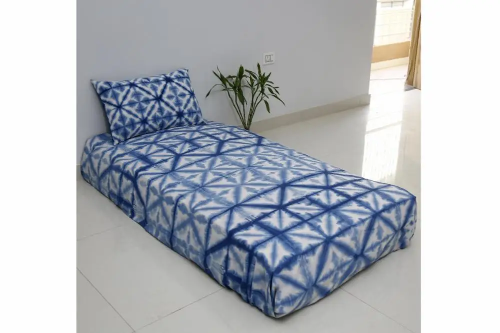 Indigo indian hand dyed for living room comfortable bedspread with a pillow cover 100% cotton tie dye bedspread set