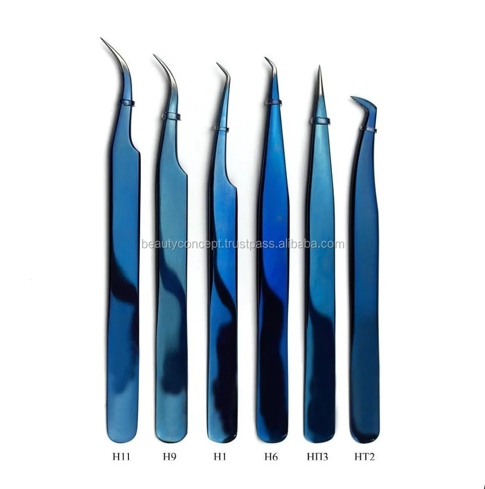 Japanese Steel Hand Tested Eyelash Extension Tweezers and Russian Volume Tweezers In Titanium Blue Finish