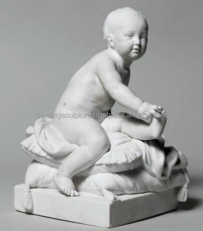 Boy with pillow white marble stone statue DSF-EB044