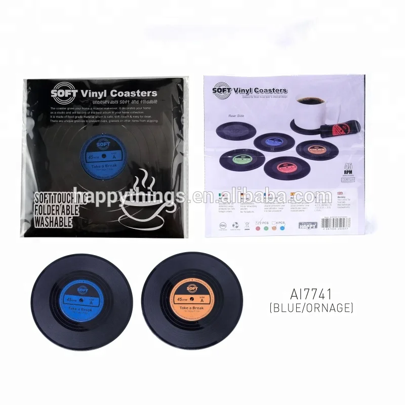 Low MOQ Factory Direct 2pcs Classic Retro CD records Silicone Costers Cup Coaster