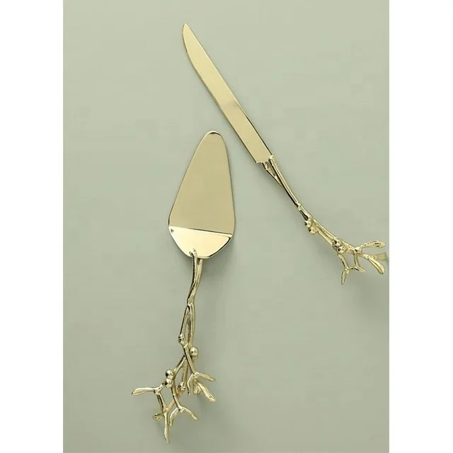 Gold stainless steel cake server & Cake Knife Set with Branch Handle S/o 2