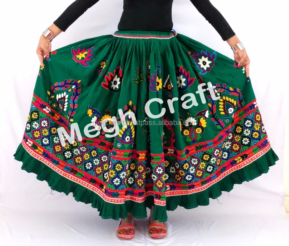 Kutch Embroidery Handmade Banjara Kutch Skirt - Hippie Gypsy Skirt - Fully Flared Indian Traditional Ghaghra - Vintage Skirt