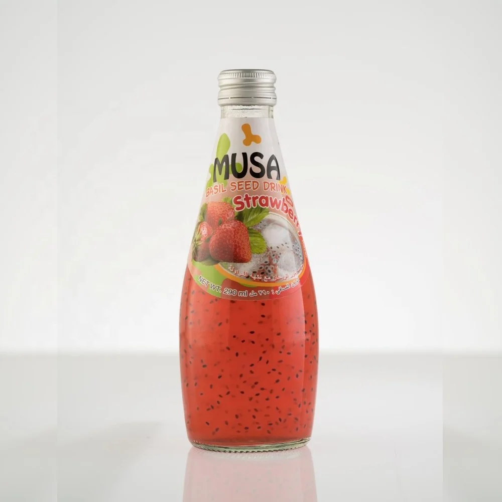 
Basil Seed Drink Juice Strawberry Glass bottle 290ml MUSA Brand 