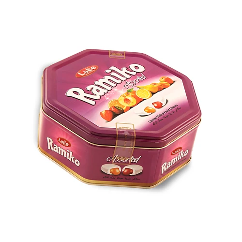 OCTAGONAL TIN GIFT BOX SINGLE DOUBLE TWIST CHOCOLATE AND SOFT CENTER FILLED CANDY