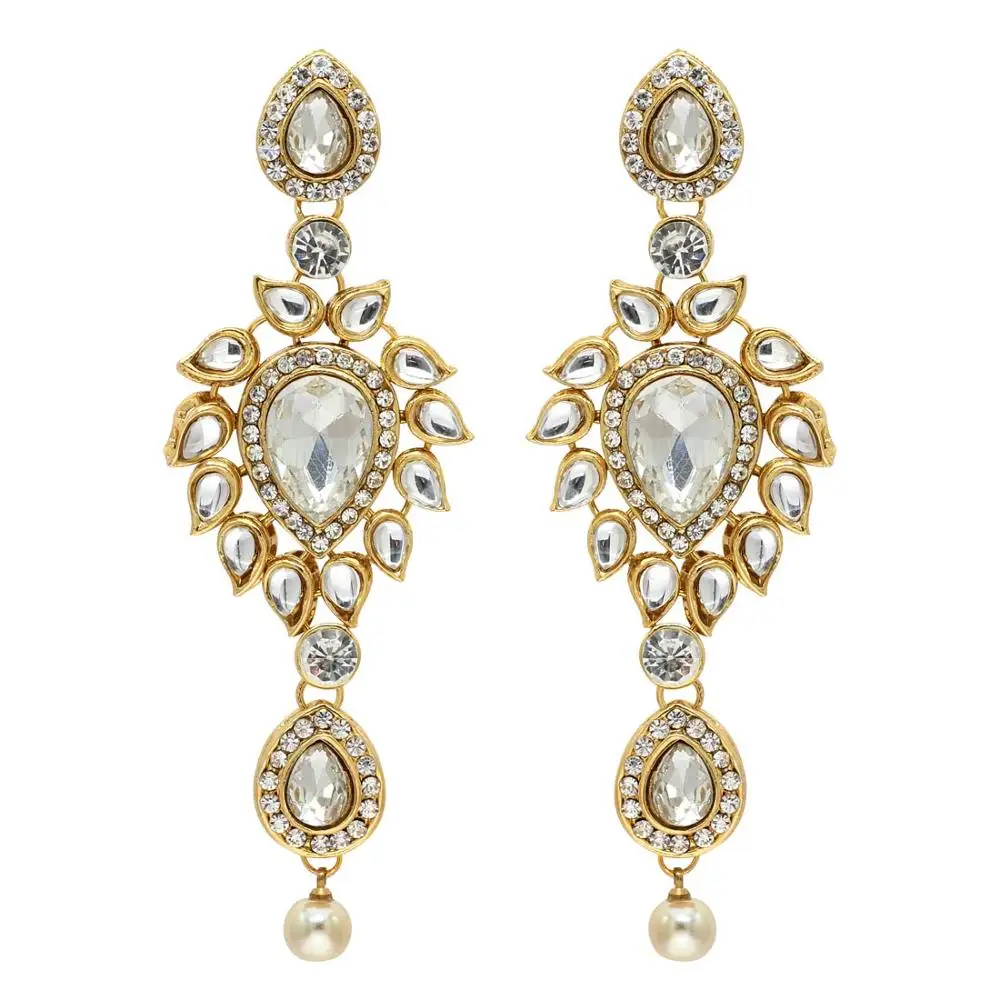 Green Color Kundan Earrings For Girls & Women