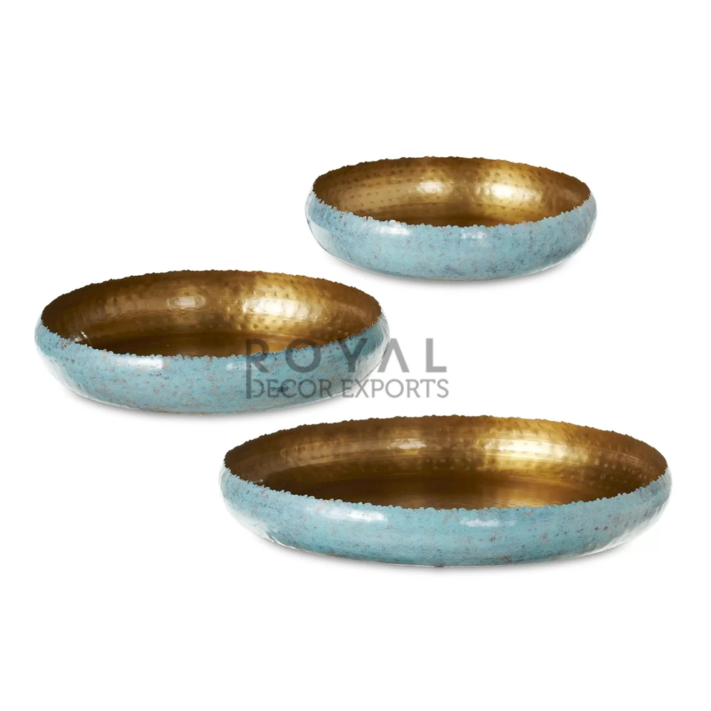 Metal Tray Decorative Hammered Iron Creative Tableware Antique Metal Serving Trays Gold And Enamel Centerpieces Serveware Iron