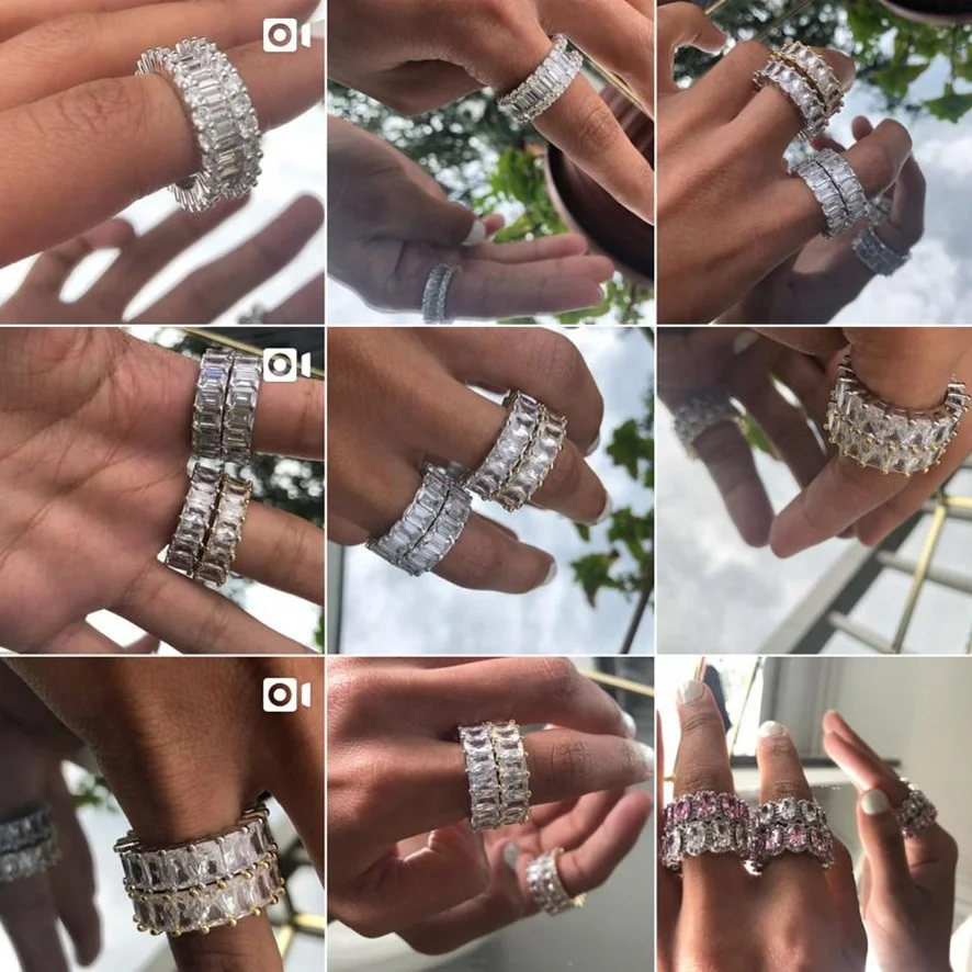 Wholesale Pave Setting Custom 925 Sterling Silver Diamond Eternity Band 3 Row Micro Pave CZ Black Cubic Zirconia Eternity Ring