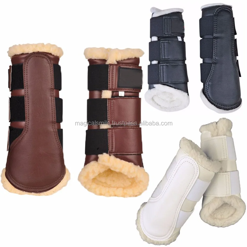 
HORSE BRUSHING BOOTS SHEEPSKIN HORSE PATENT BOOTS SCHOOLING HORSE BOOTS ALL PURPOSE 