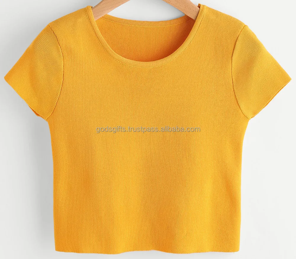 alibaba online shopping high quality cotton Crew Neck fashion ladies Top knitted gots certified Organic cotton online shopping