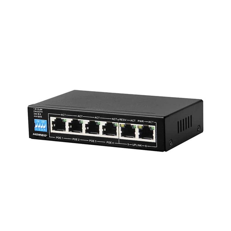 Fast Delivery Metal Case 6 Port AI PoE Switch 4 Port 10/100Mbps PoE Support Vlan QoS 250m Extend