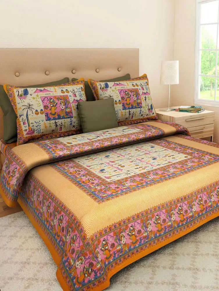 Multi Tie-Dye Mandala Flower Indian Bed-Sheet Spread Cotton Warm with Pillow Covers